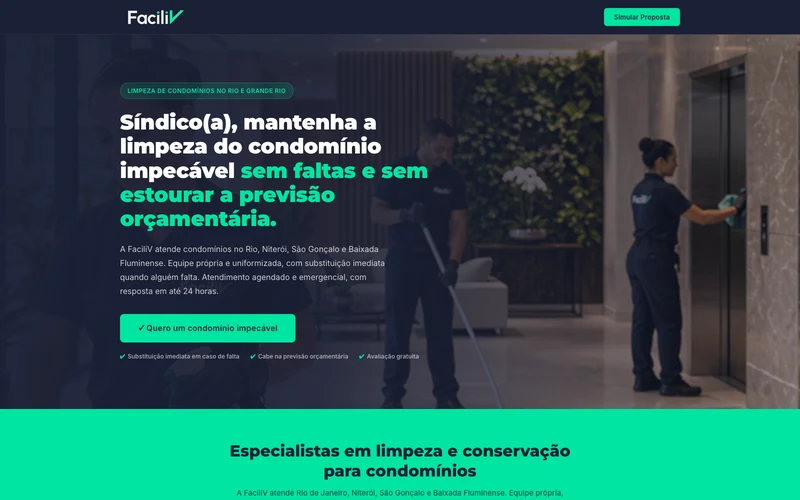 Site institucional da FaciliV Limpeza e Conservação para Condomínios