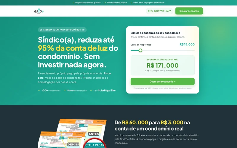 Landing page Grid Tie Solar para condomínios residenciais